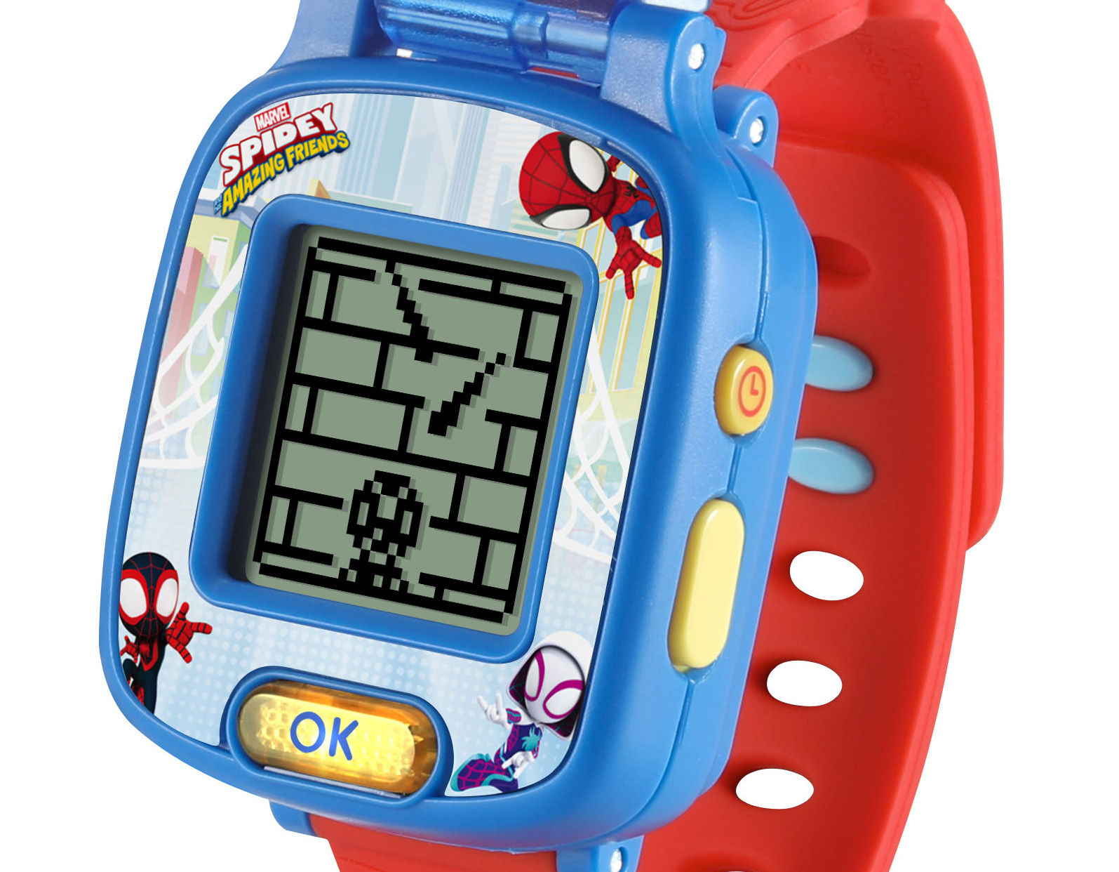 Watch includes four fun games, nine clock faces, stopwatch, time and alarm clock.