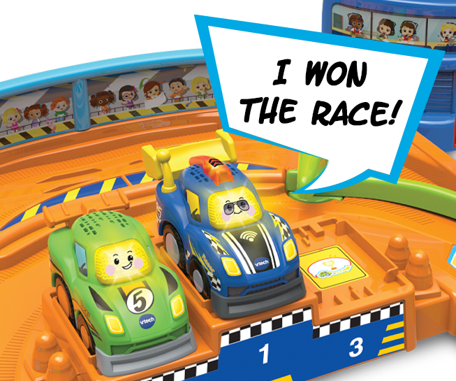 Race over 11 SmartPoint interactive spots to introduce first words, songs and racing sound effects.